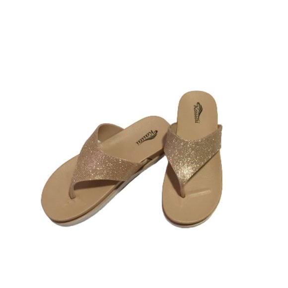 Kauai Size 36 Ladies Gold Sparkling Slippers - Picture 1 of 8
